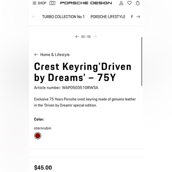 Authentic Porsche Crest Keyring'Driven by Dreams' – 75Y - Picture 4 of 4